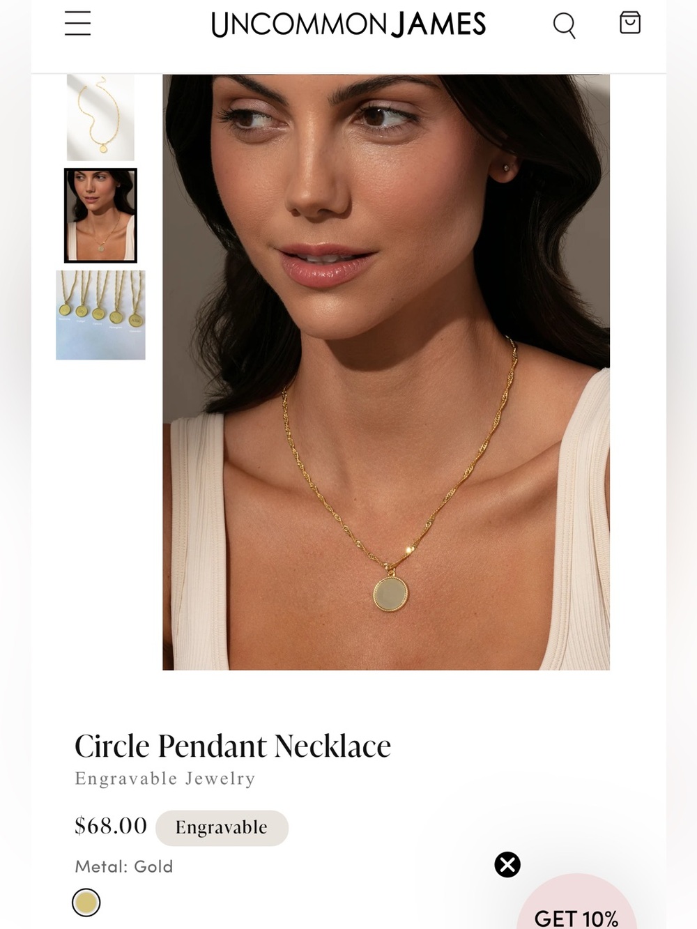Uncommon James Gold Circle Pendant Necklace